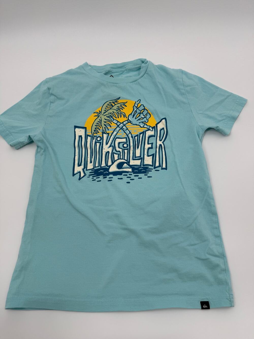 Quiksilver Youth Small Blue Tropical Graphic T Shirt Boys Size 8 Surf Beach Tee